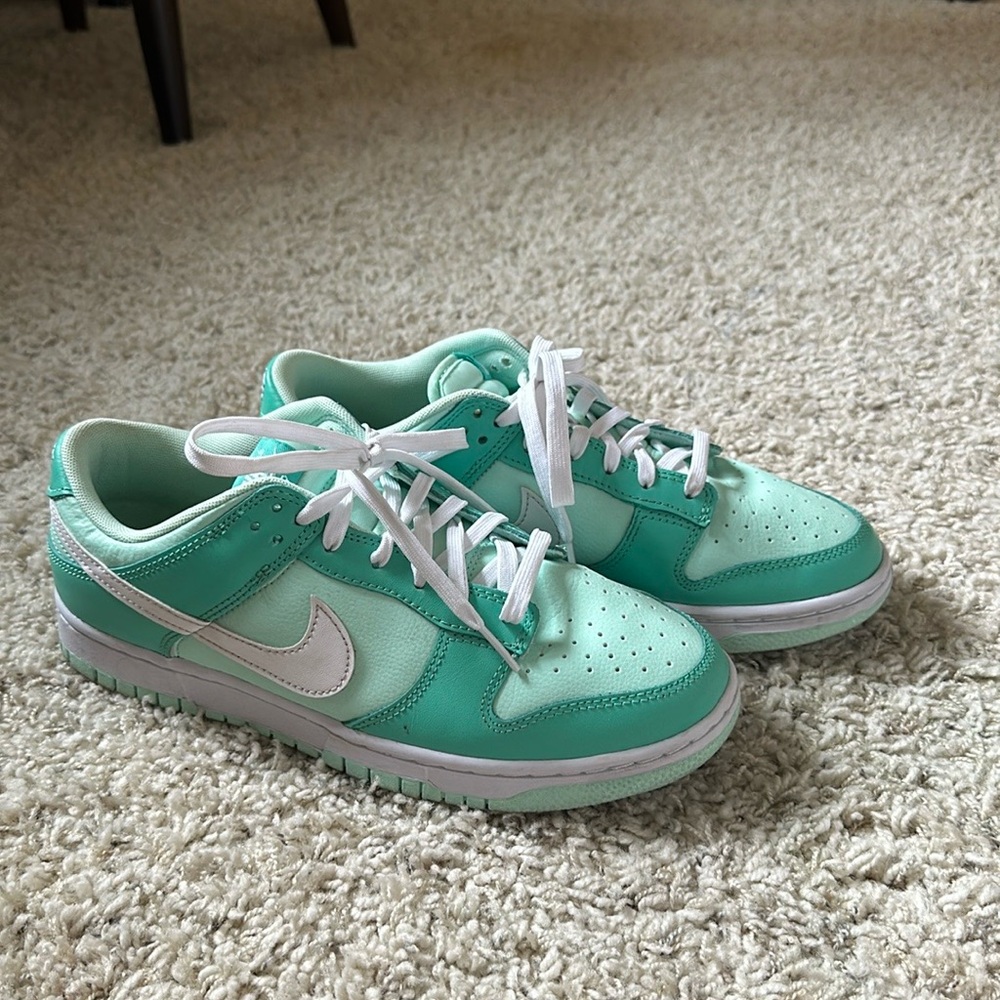 nike dunks mint green men’s size 9, women’s size 10.5
